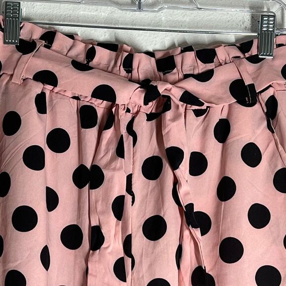 HXH Ruffle Detail Polka Dot Wide Leg Pants PINK BLACK SIZE XL - Picture 6 of 11